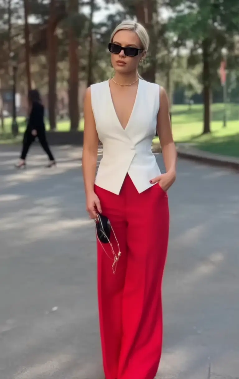 July Outfits Ideas 2025 Monochrome Power with a Pop of Red