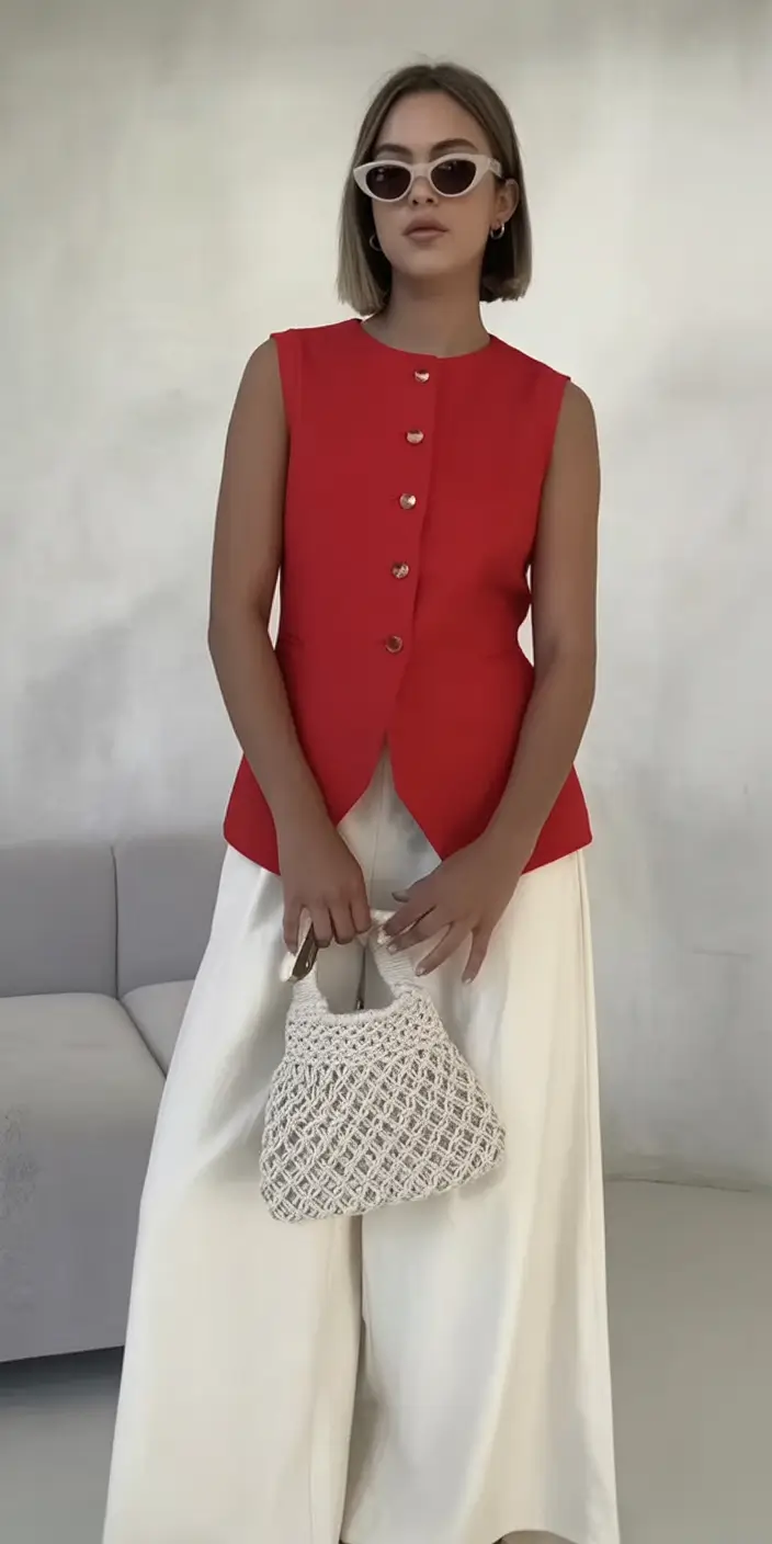 july outfits ideas 2025 Retro Power Vibes in Fire Red