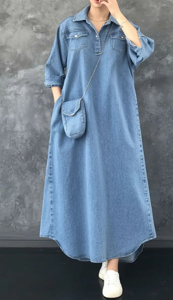 july outfits ideas 2025 Denim Drape & Easy White Sneakers