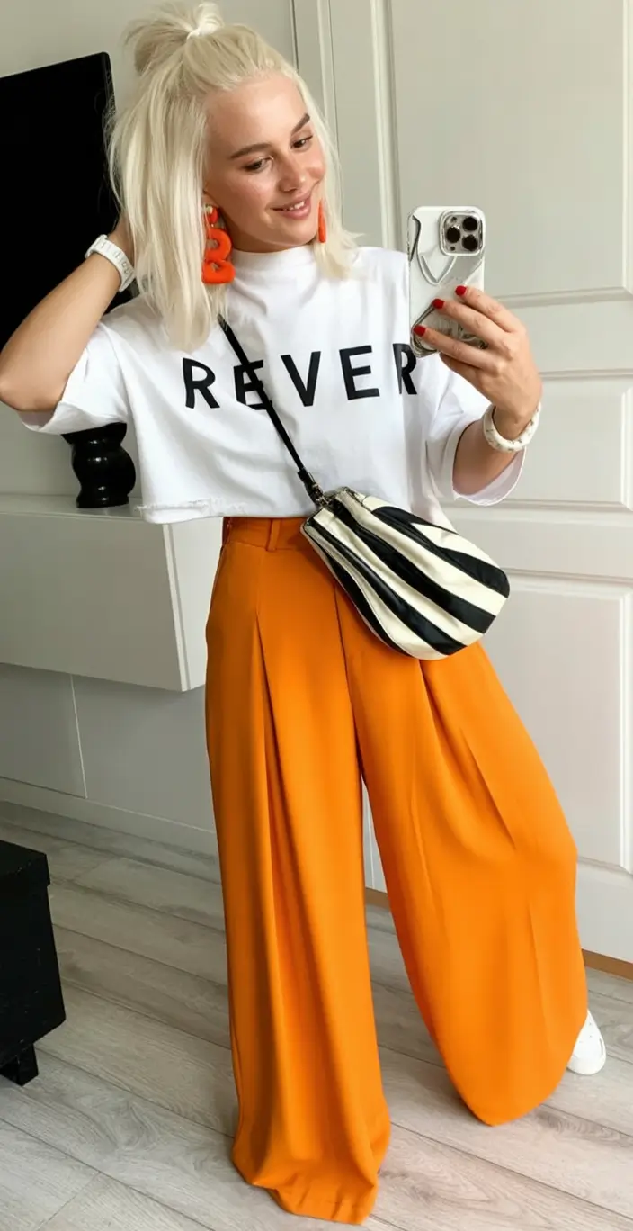 july outfits ideas 2025 Playful Contrast with a Graphic Twist