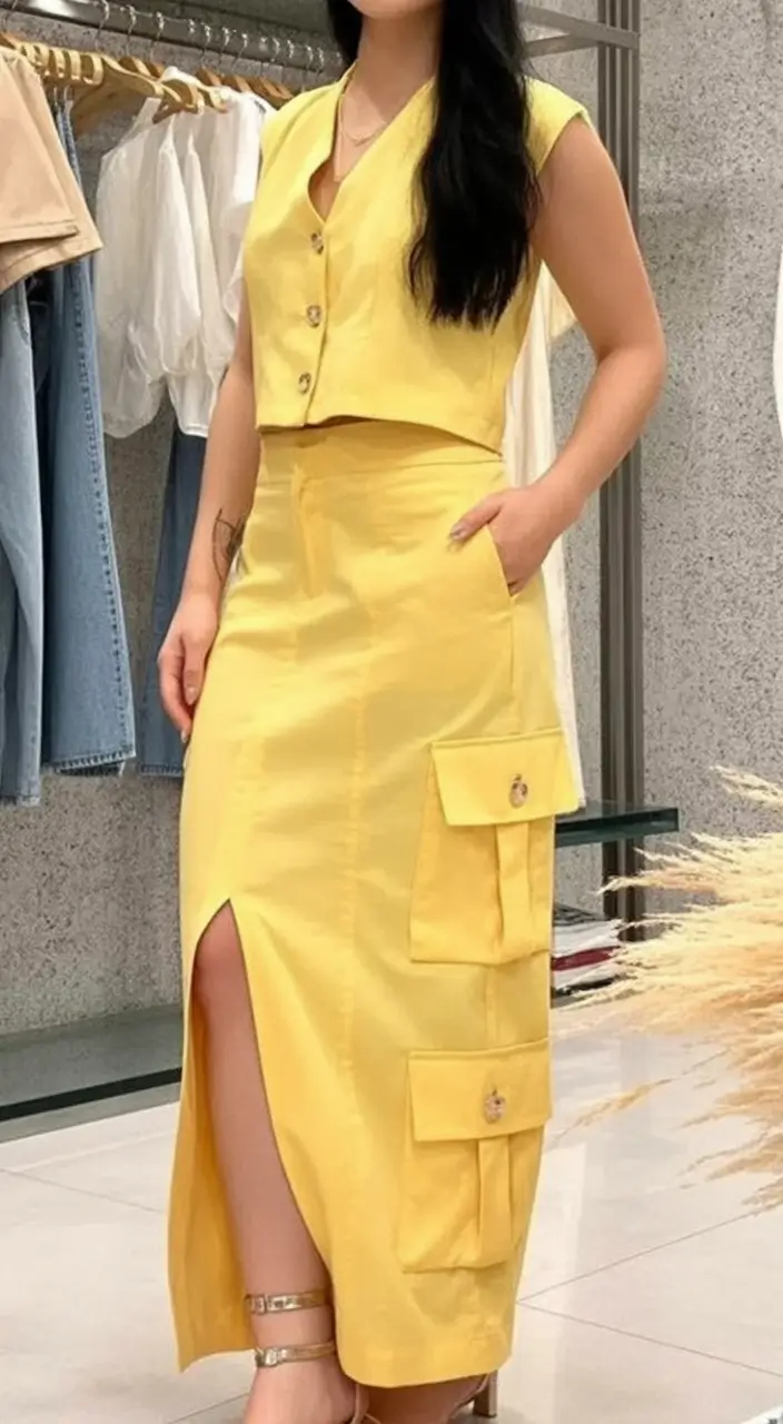 july outfits ideas 2025 Utility Chic in Lemon Yellow