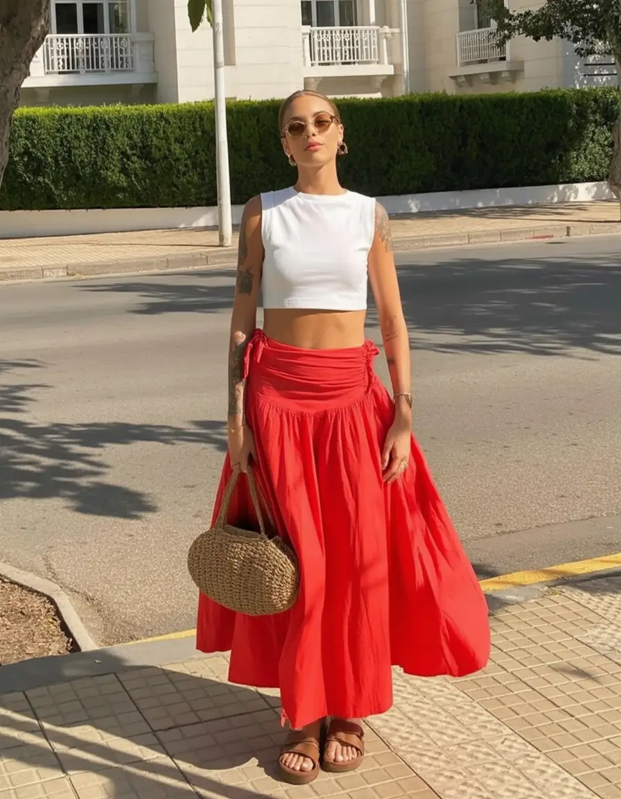 june outfits ideas 2025 Fiesta Skirt & Coastal Cool