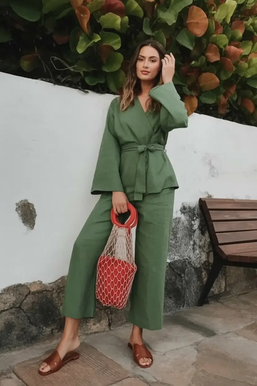 june outfits ideas 2025 Linen Wraps & Earthy Tones