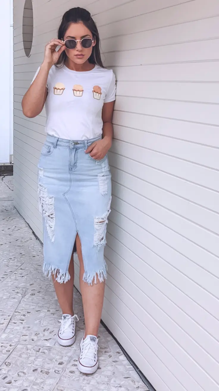 june outfits ideas 2025 Denim Skirt Revival