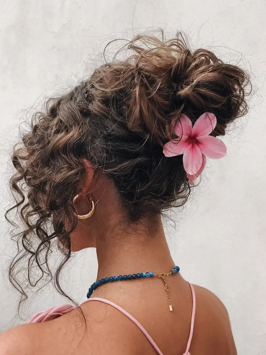 Must-Try Summer Hairstyles for Long Hair 2025 Messy Bun with Flower Power