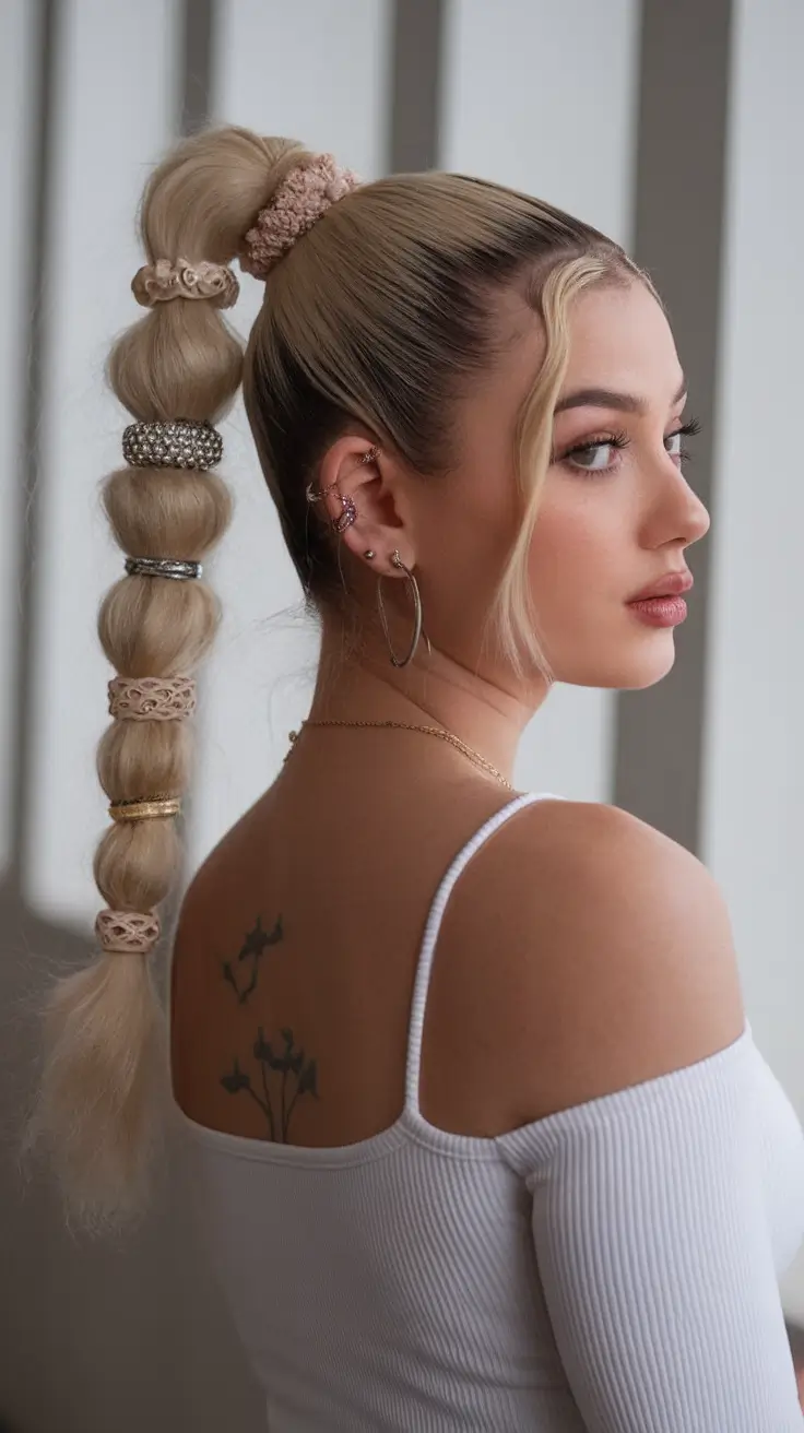 Must-Try Summer Hairstyles for Long Hair 2025 High Ponytail with Stacked Scrunchies