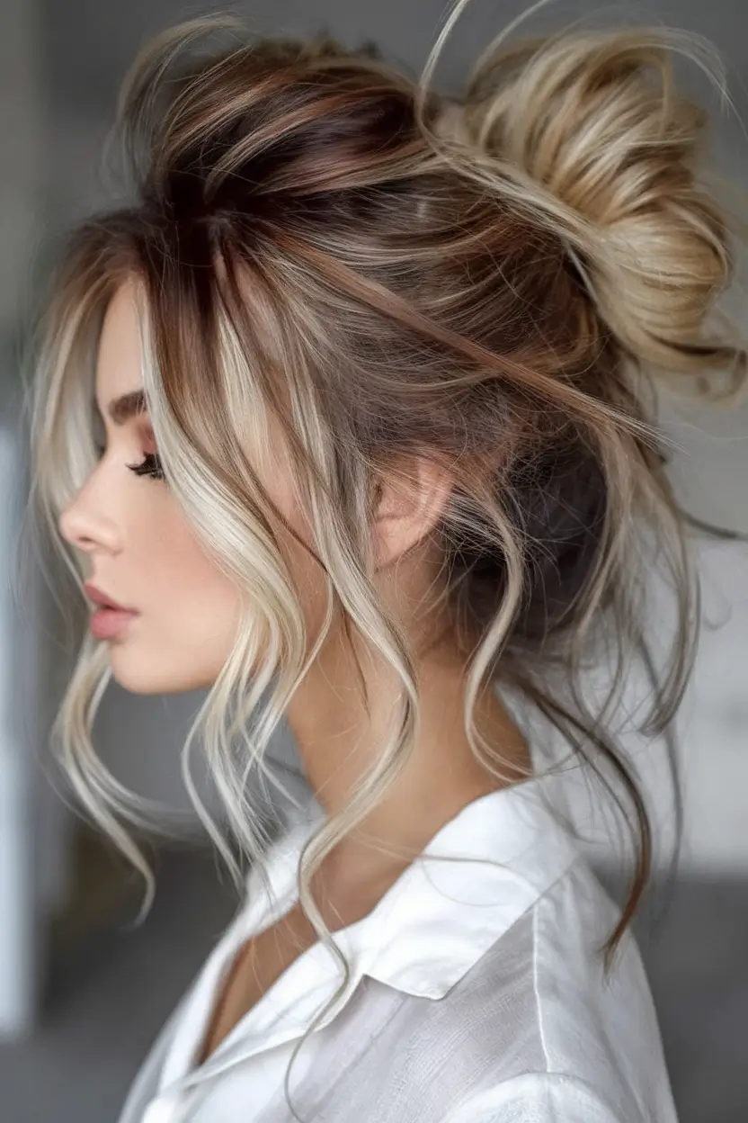 Must-Try Summer Hairstyles for Long Hair 2025 Soft Messy Bun with Face-Framing Waves