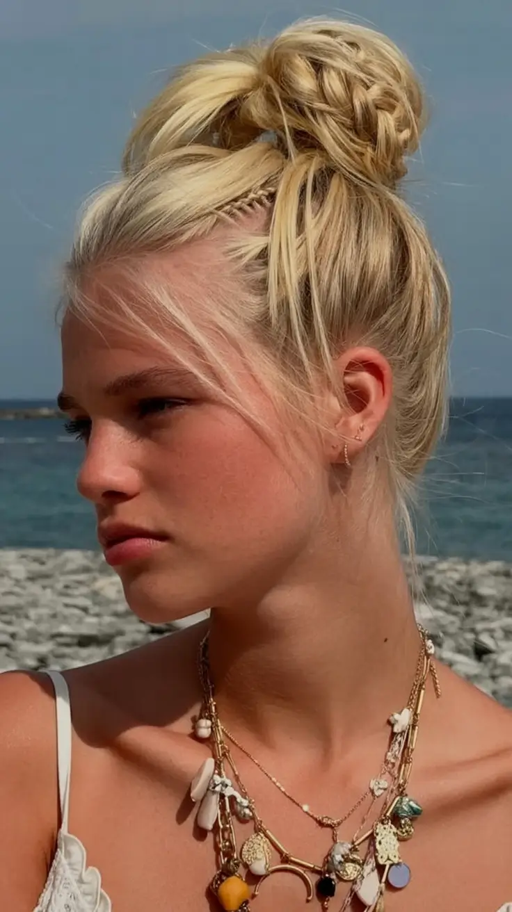 Practical Summer Swimming Hairstyles 2025 Twisted Cornrow Top Knot