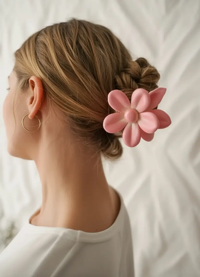 Practical Summer Swimming Hairstyles 2025 Twisted Braids with Flower Clip