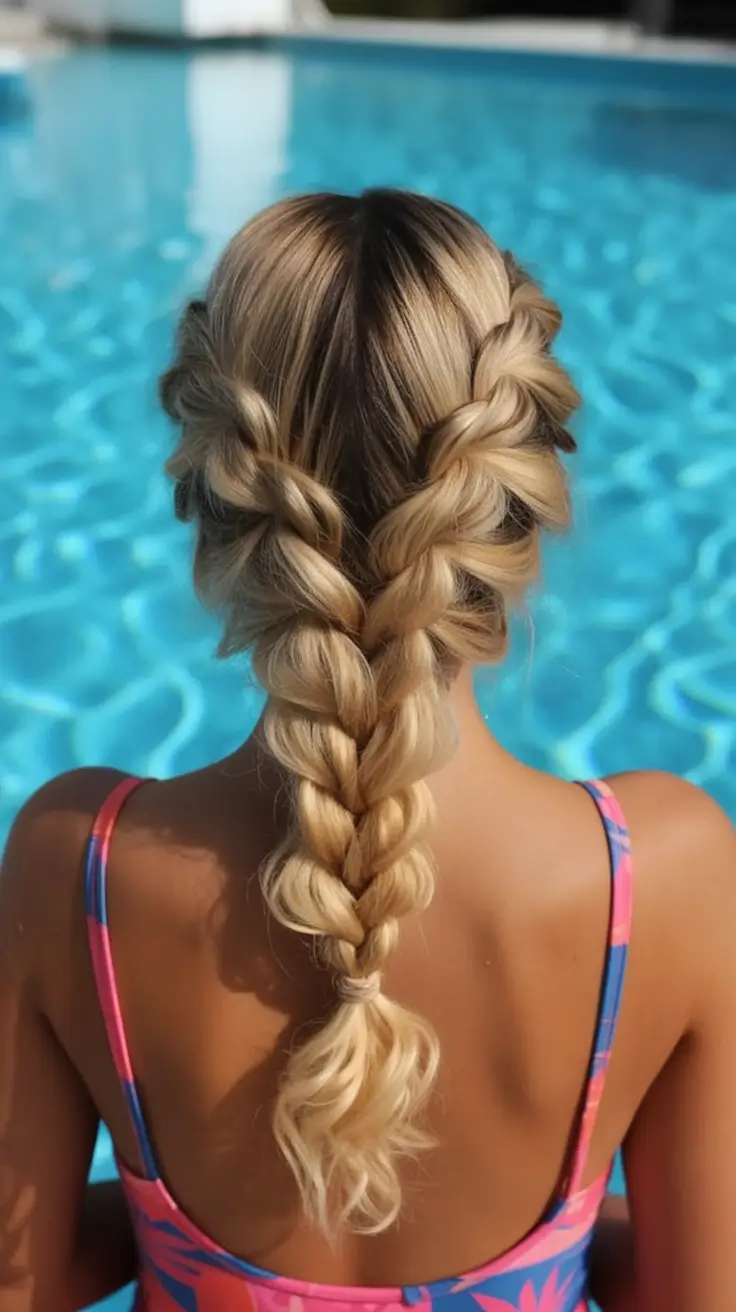 Practical Summer Swimming Hairstyles 2025 Classic Double Dutch with a Twist