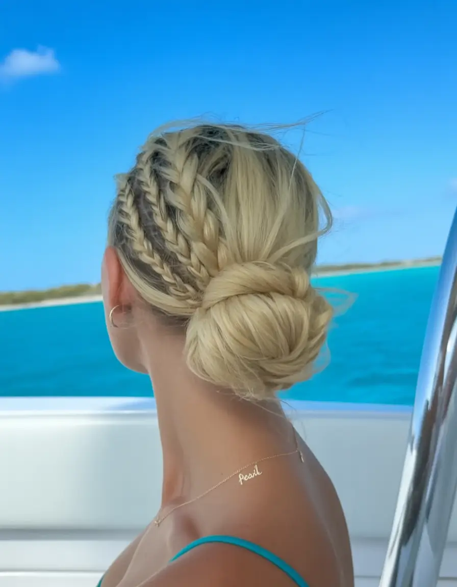 Practical Summer Swimming Hairstyles 2025 Slicked and Braided Boater Bun