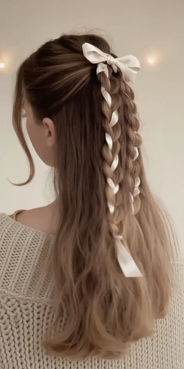 Quick Styles Summer Simple Hairstyle 2025 Double Ribbon Braids with Boho Texture