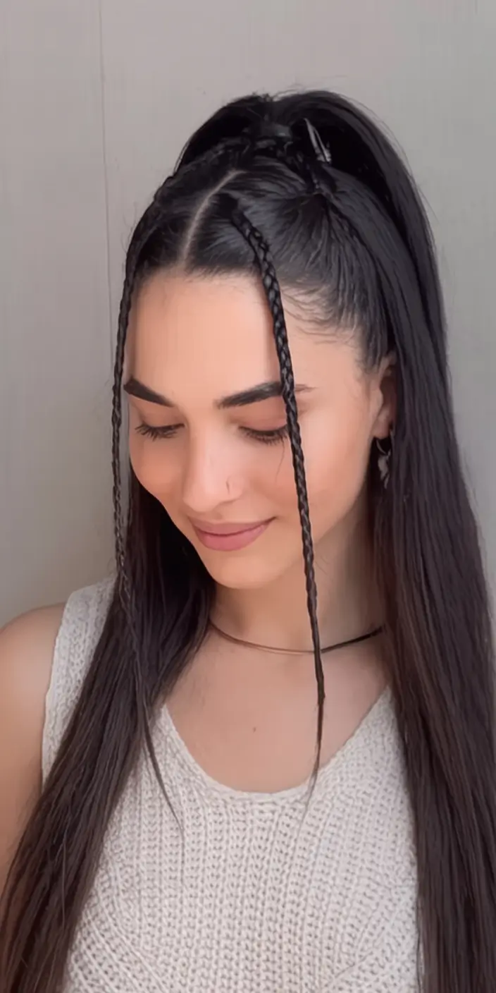 Quick Styles Summer Simple Hairstyle 2025 Sleek Pony with Mini Accent Braids