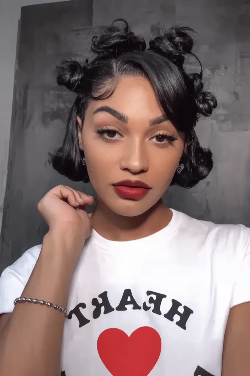 Quick Styles Summer Simple Hairstyle 2025 Retro Mini Buns on Glossy Short Hair