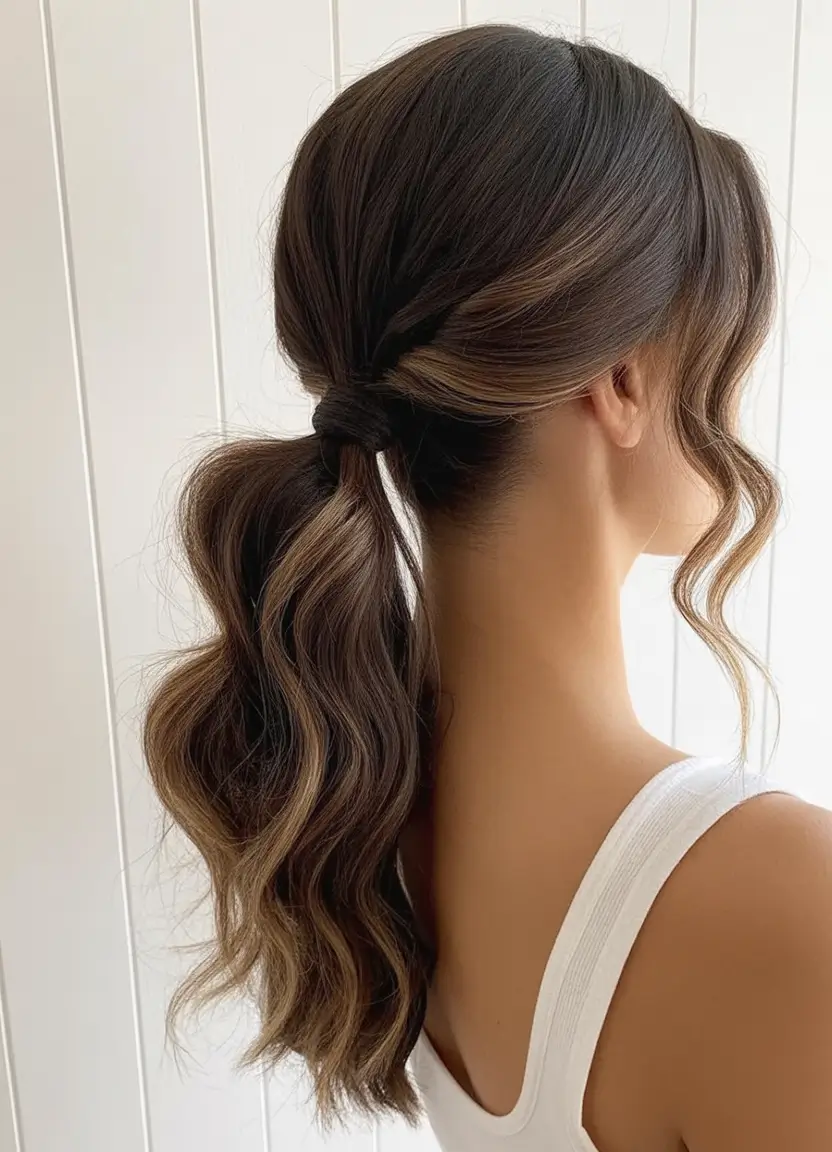 Quick Styles Summer Simple Hairstyle 2025 Ribbon-Tied Wavy Ponytail With Face-Framing Layers