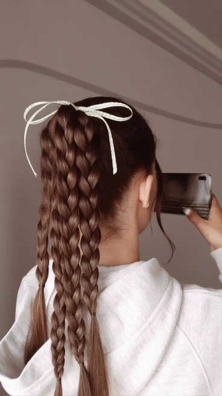Quick Styles Summer Simple Hairstyle 2025 Box Braided High Ponytail With Ribbon Detail
