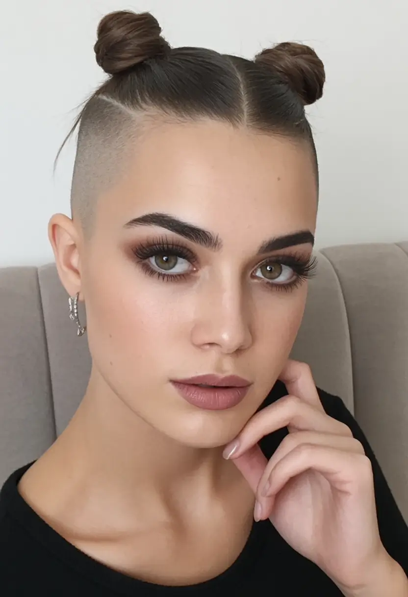 Quick Styles Summer Simple Hairstyle 2025 Edgy Space Buns with Shaved Undercut