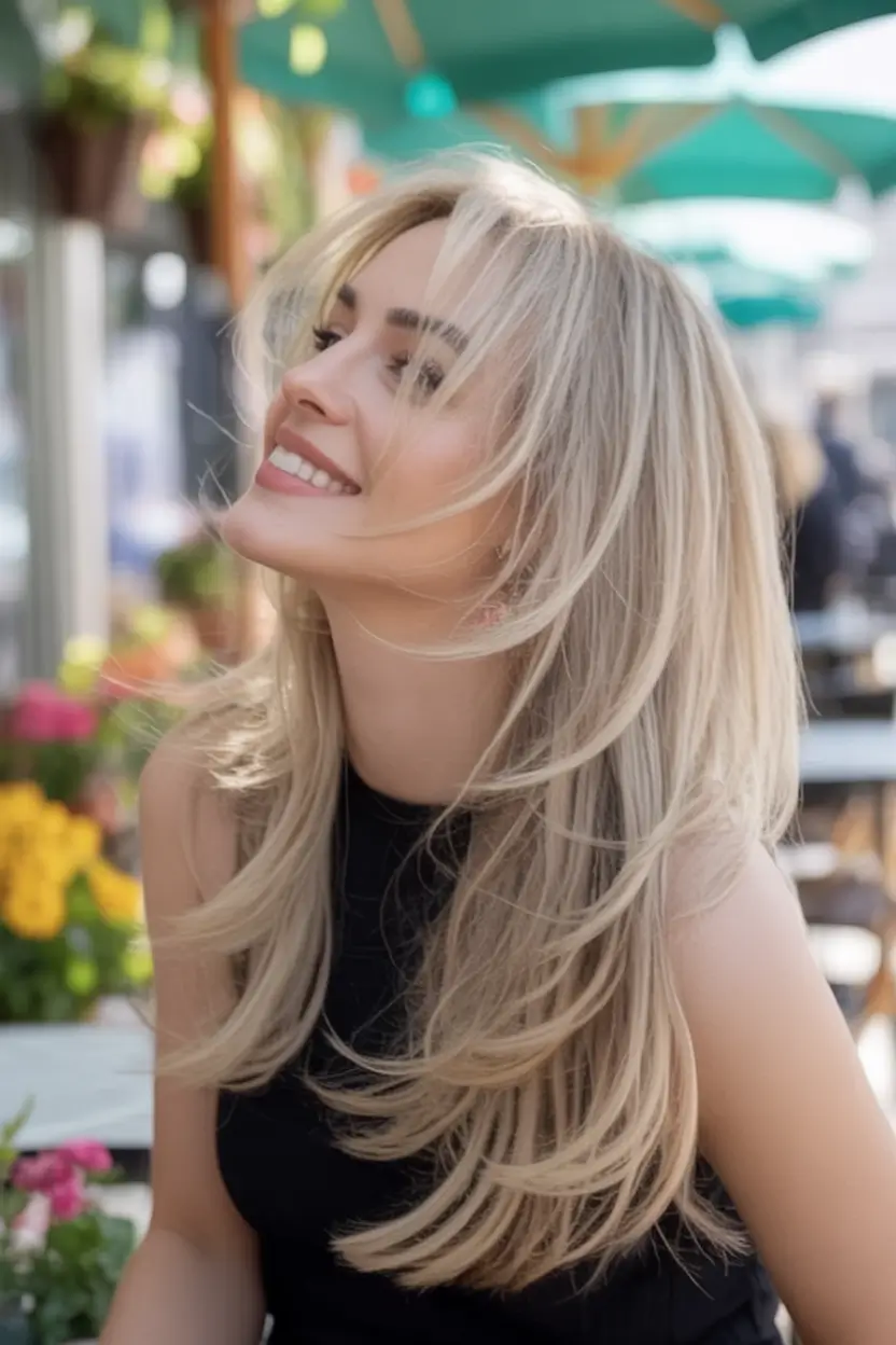 Summer 2025 Long Haircuts: Elegant & Flowing Ideas Platinum Air-Cut Feathering