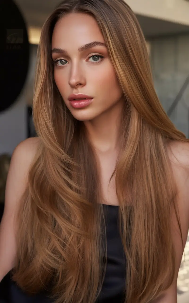 Summer 2025 Long Haircuts: Elegant & Flowing Ideas Chestnut Caramel Swoop
