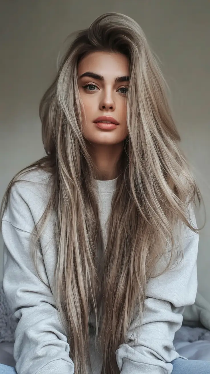 Summer 2025 Long Haircuts: Elegant & Flowing Ideas Frosted Ash & Rooted Coolness
