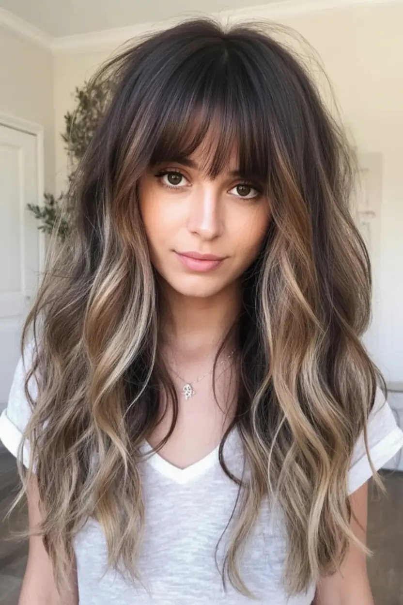 Summer 2025 Long Haircuts: Elegant & Flowing Ideas Boho Balayage with Soft Fringe