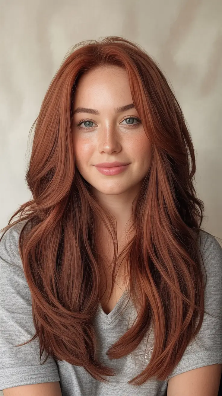 Summer 2025 Long Haircuts: Elegant & Flowing Ideas Glossy Cinnamon Sweep