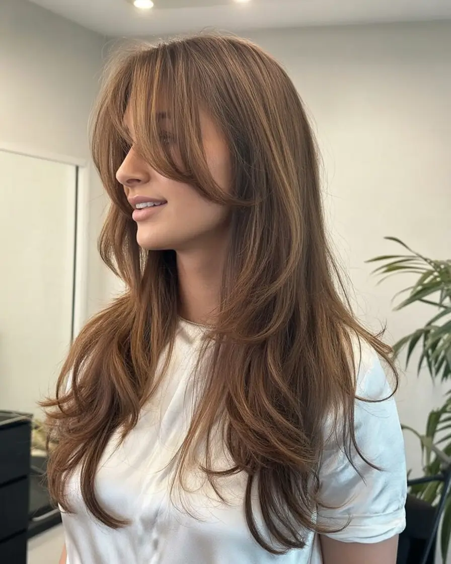 Summer 2025 Long Haircuts: Elegant & Flowing Ideas Wispy Brunette Curtain Cut