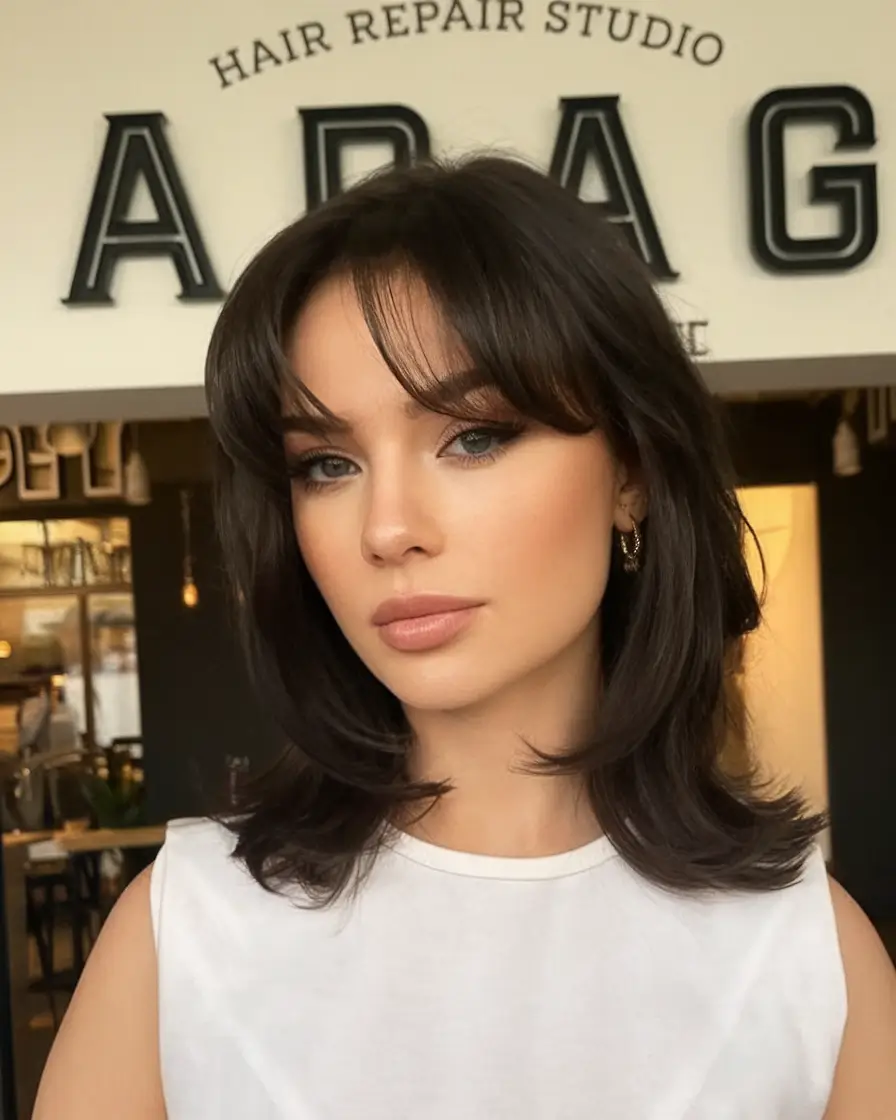 Layered Copper Bob With Curtain Bangs