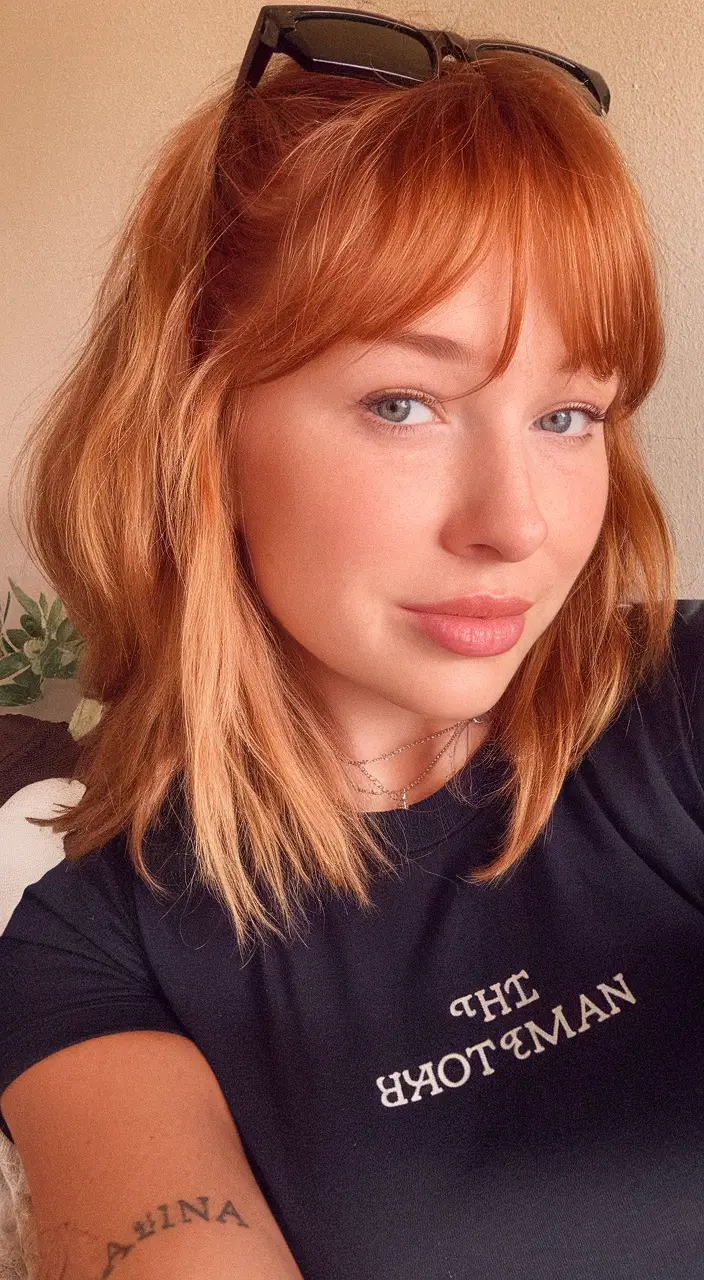 Soft Ginger Bob with Playful Bangs Summer bob hairstyles 2025