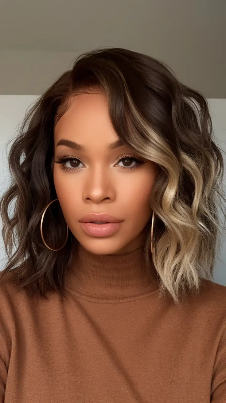 summer bob hairstyles 2025 Wavy Bob with Bold Blonde Panels