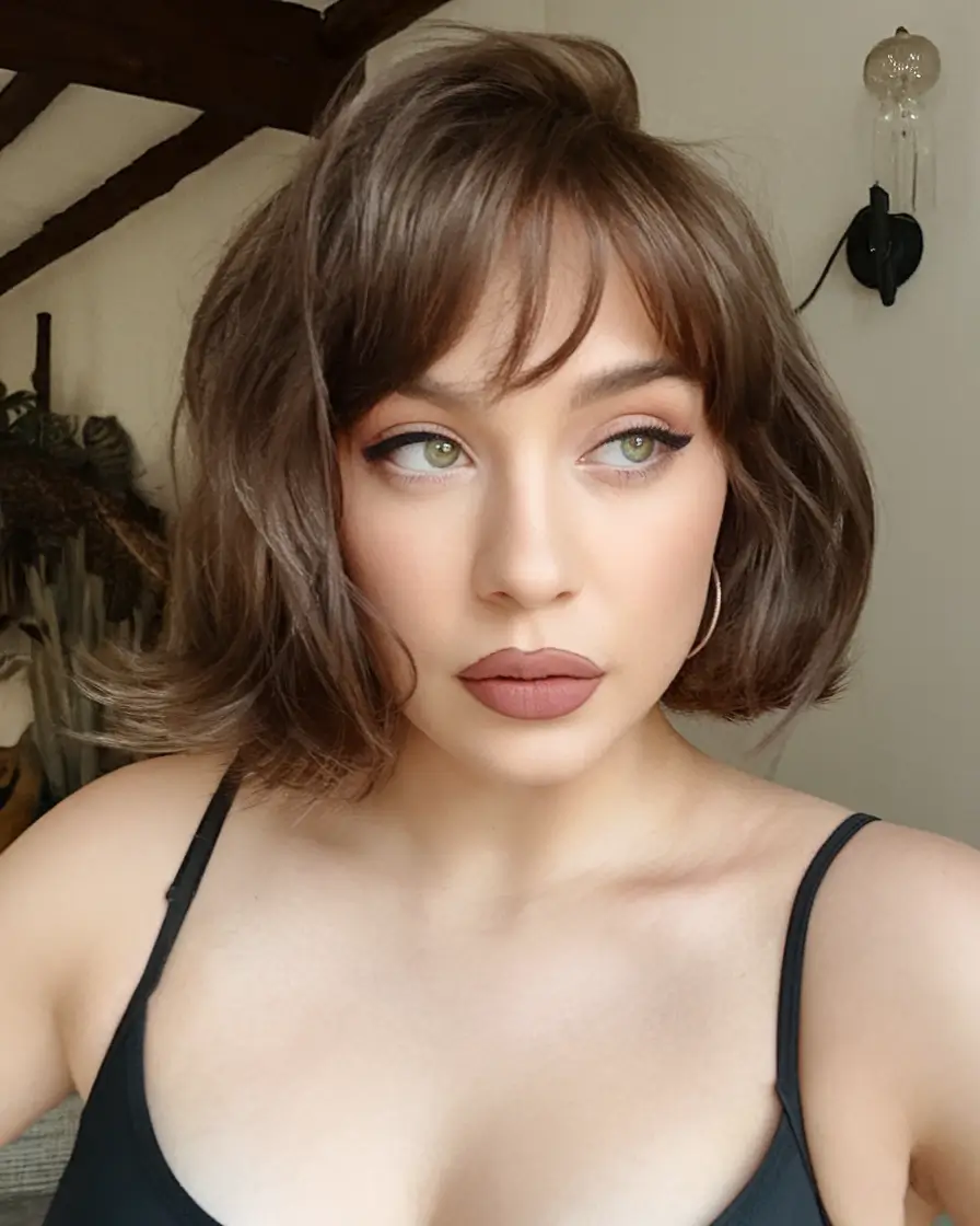 summer bob hairstyles 2025 Classic Brown Bob with Flirty Flicks