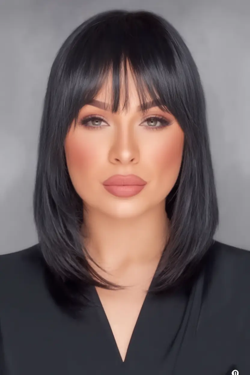 summer bob hairstyles 2025 Sleek Black Bob With Blunt Bangs