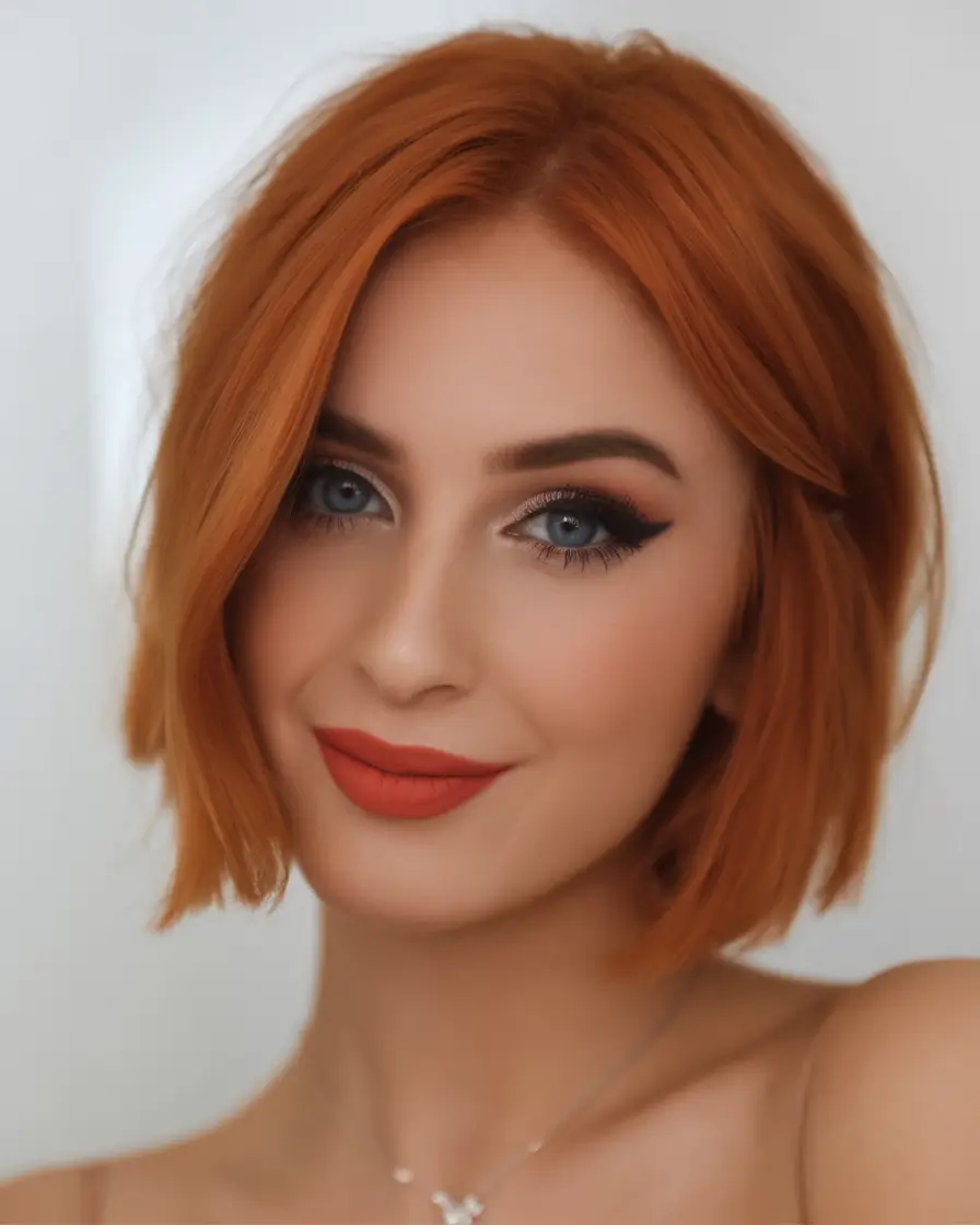 summer bob hairstyles 2025 Fiery Red Asymmetrical with Clean Edges