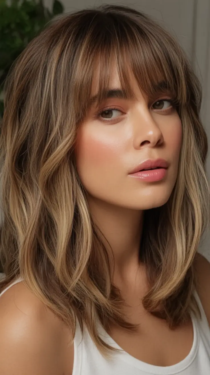 Sun-Kissed Highlight Ideas for Brunettes - Summer 2025! Dimensional Fringe with Soft Wave Layers