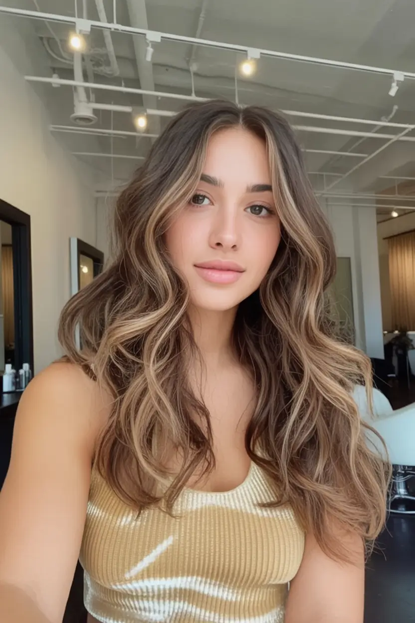 Sun-Kissed Highlight Ideas for Brunettes - Summer 2025! Golden Honey Swirls on Long Waves