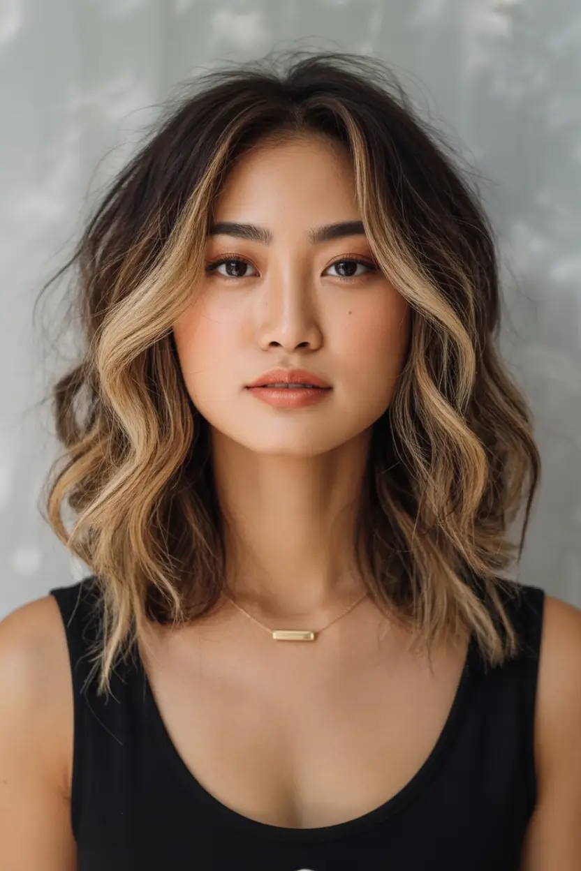 Sun-Kissed Highlight Ideas for Brunettes - Summer 2025! Soft Shag Layers with Cool Blonde Accents