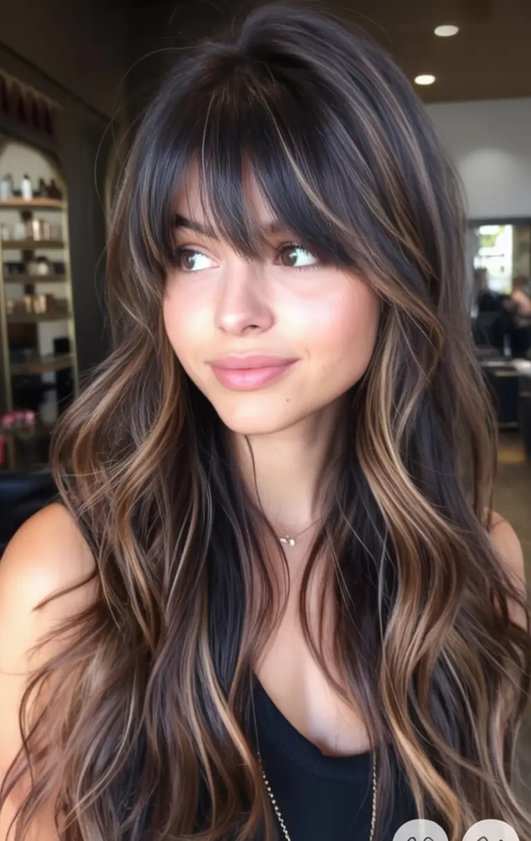 Sun-Kissed Highlight Ideas for Brunettes - Summer 2025! Dark Mocha Layers with Golden Ribbons