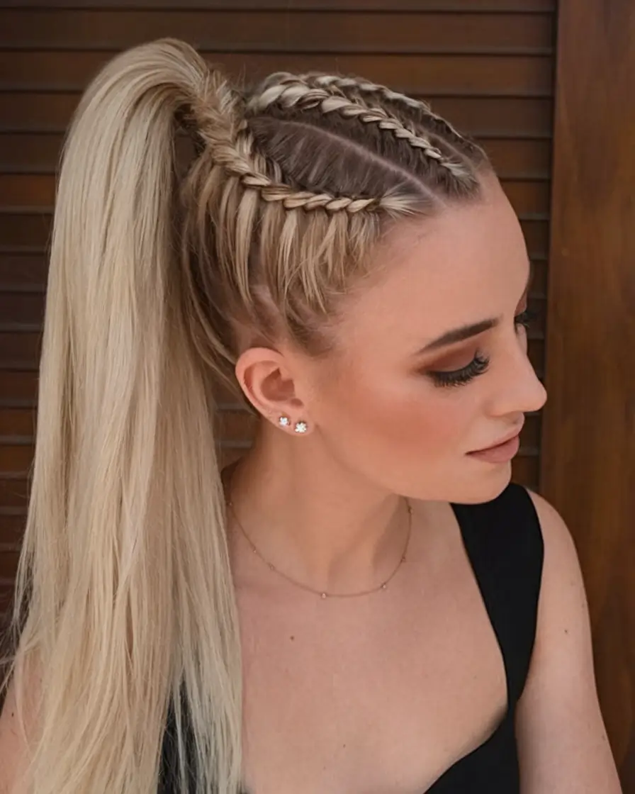 Vacation Hairstyles for Summer 2025: Chic Inspiration High Braided Pony with Side Part Drama