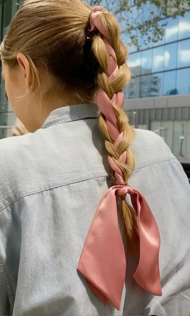Vacation Hairstyles for Summer 2025: Chic Inspiration Bubble Braid Wrapped in Satin Ribbon