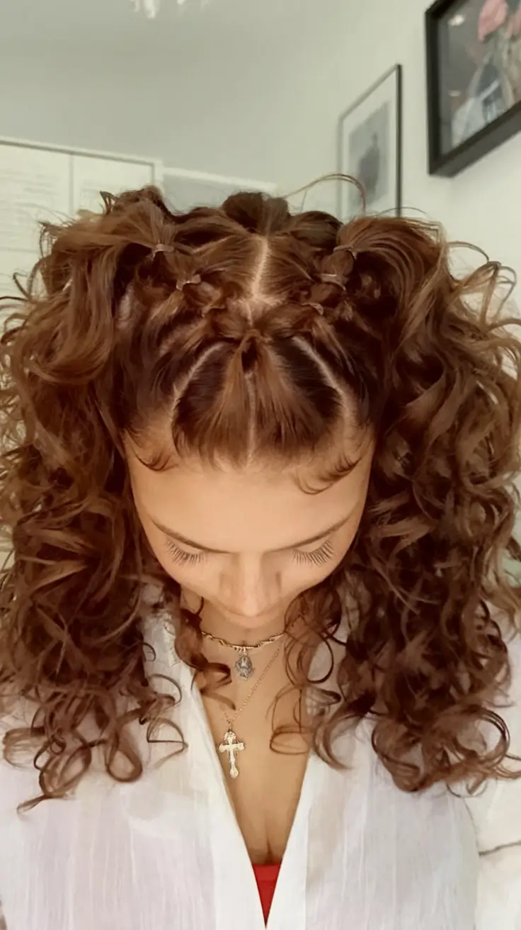 Vacation Hairstyles for Summer 2025: Chic Inspiration Curly Crown Twist with Volume