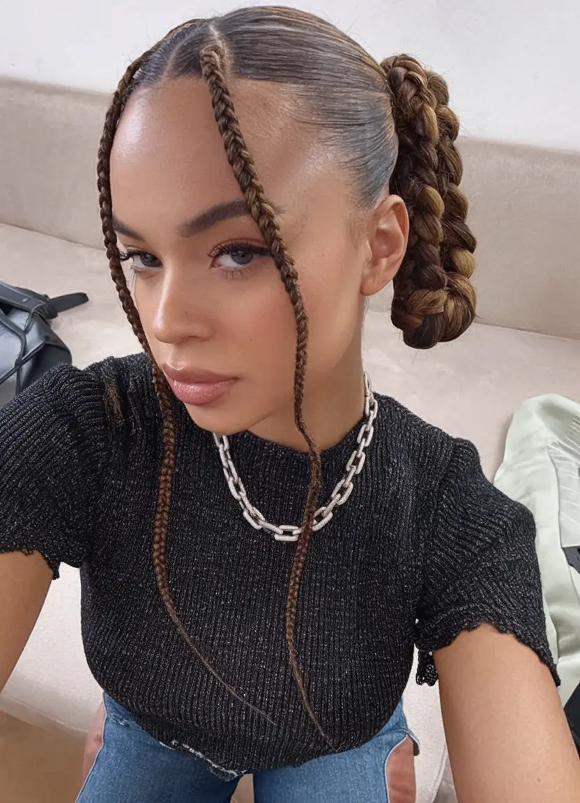 Vacation Hairstyles for Summer 2025: Chic Inspiration Glam Braided Pony with Bold Twists
