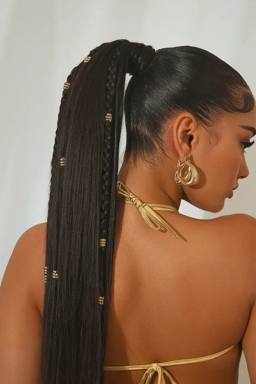 Vacation Hairstyles for Summer 2025: Chic Inspiration High Sleek Ponytail with Beaded Braids