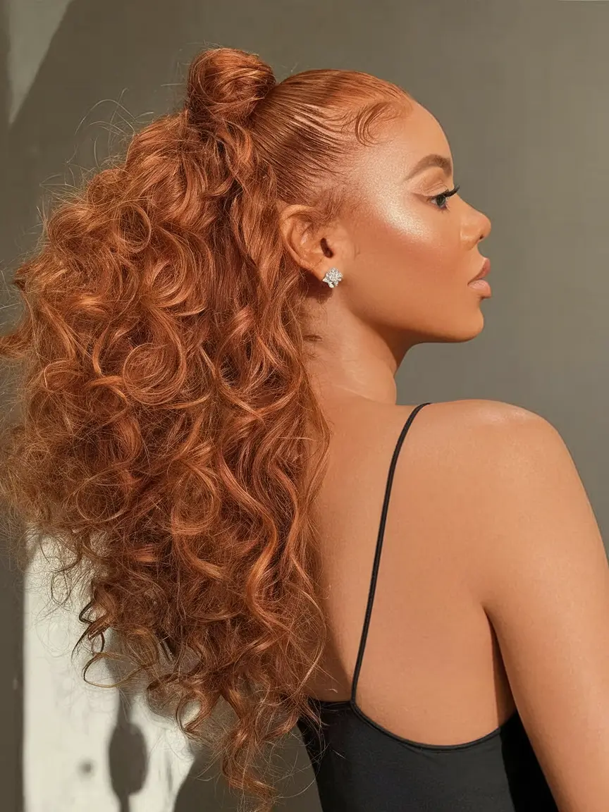 Vacation Hairstyles for Summer 2025: Chic Inspiration Voluminous Curls with Top Knot Accent