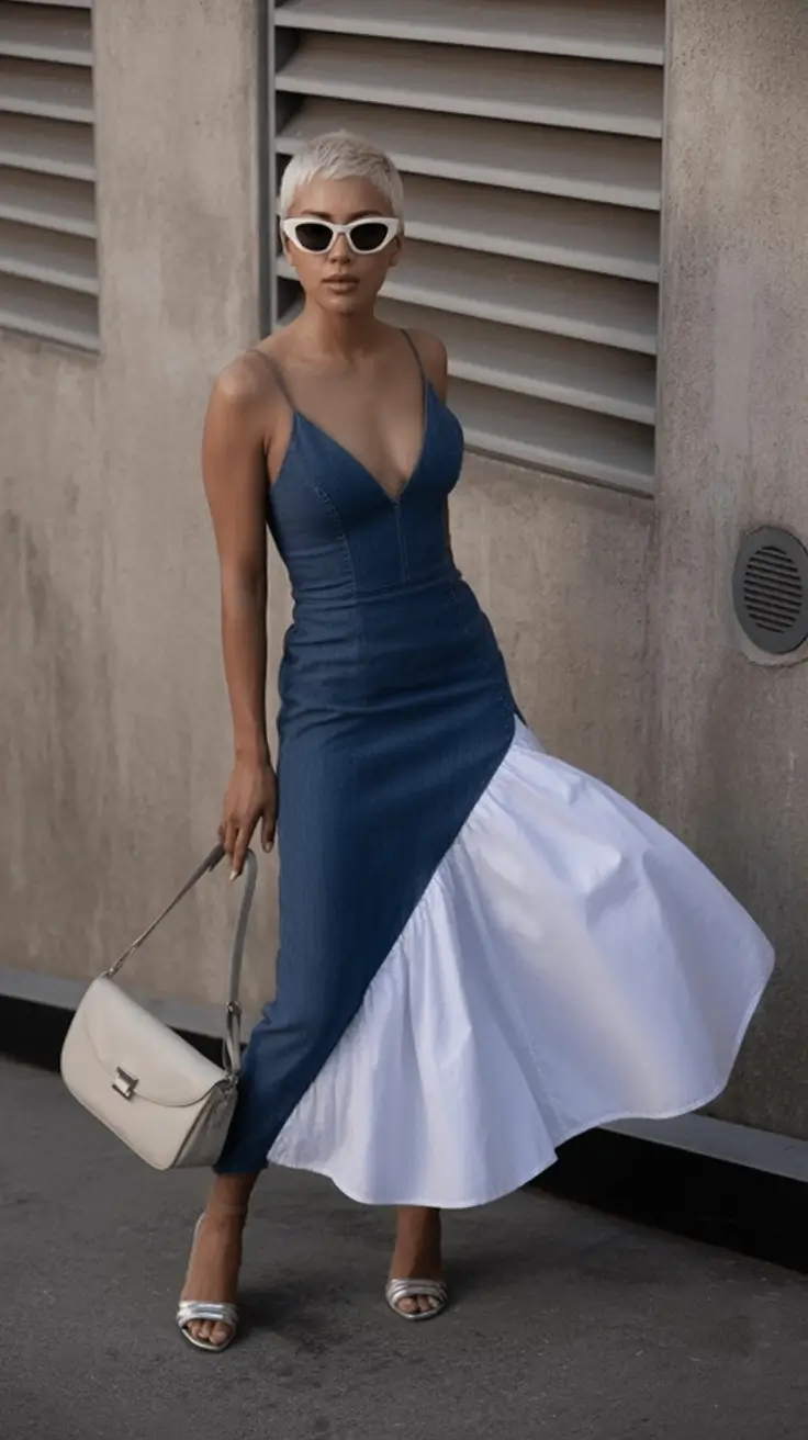 wardrobe ideas for july 2025 Denim Asymmetry for Evening Drama