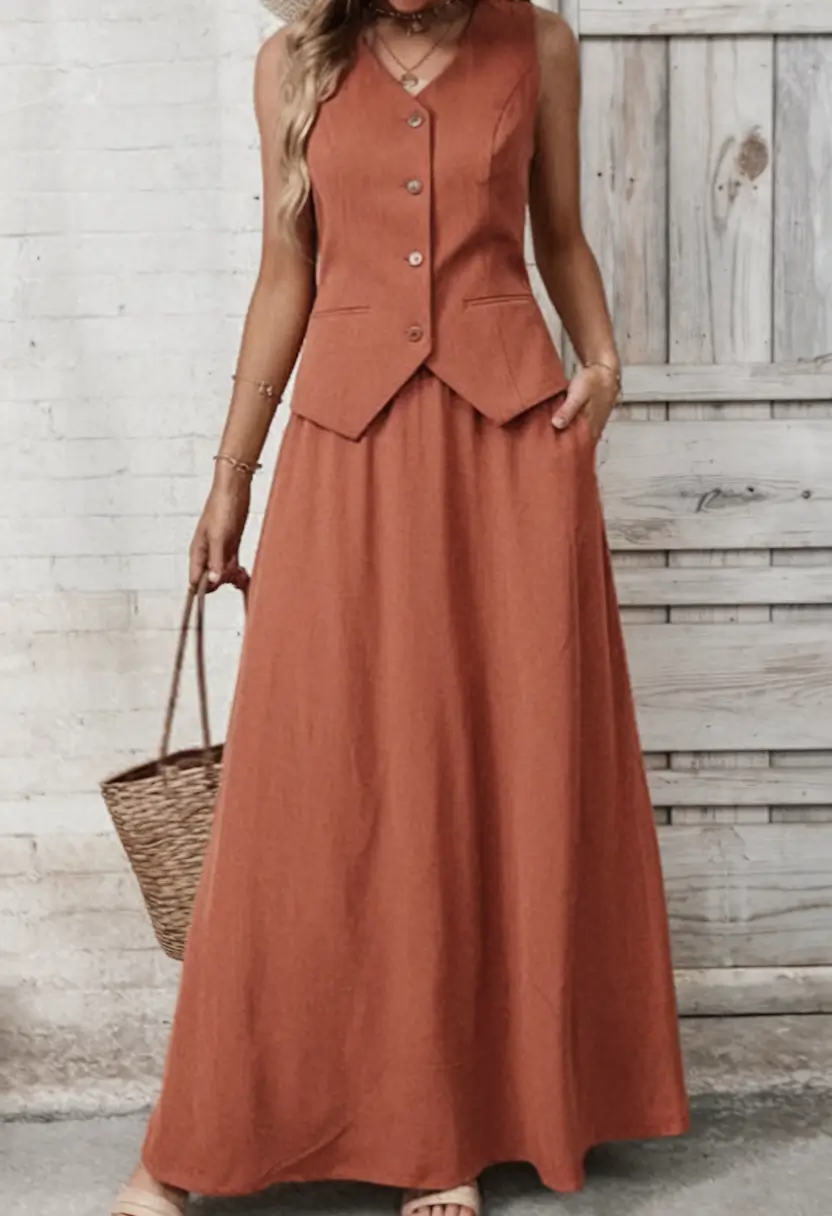 wardrobe ideas for june 2025 Rust Linen Matching Set — Bohemian Simplicity