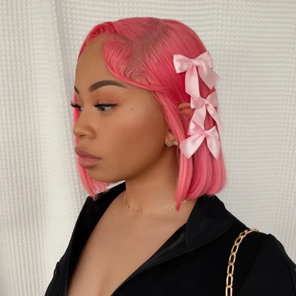 Wigs Hairstyle Summer 2025: Stylish Inspiration Short Pink Bob with Playful Bows