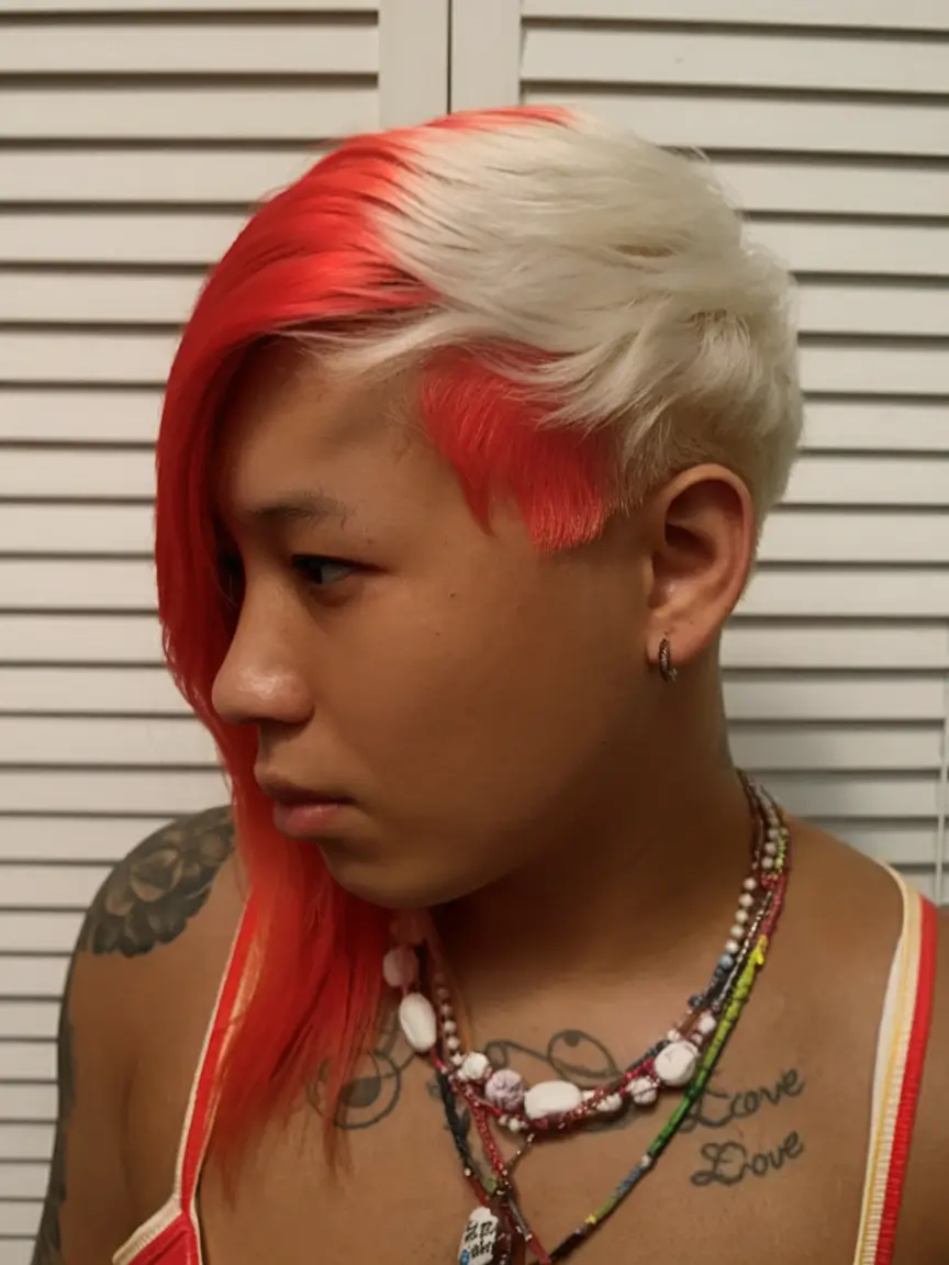 Wigs Hairstyle Summer 2025: Stylish Inspiration Coral + Cream Color Block Punk Cut