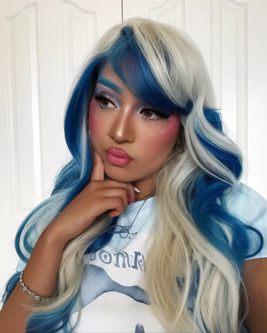 Wigs Hairstyle Summer 2025: Stylish Inspiration Electric Blue Meets Icy Blonde Contrast