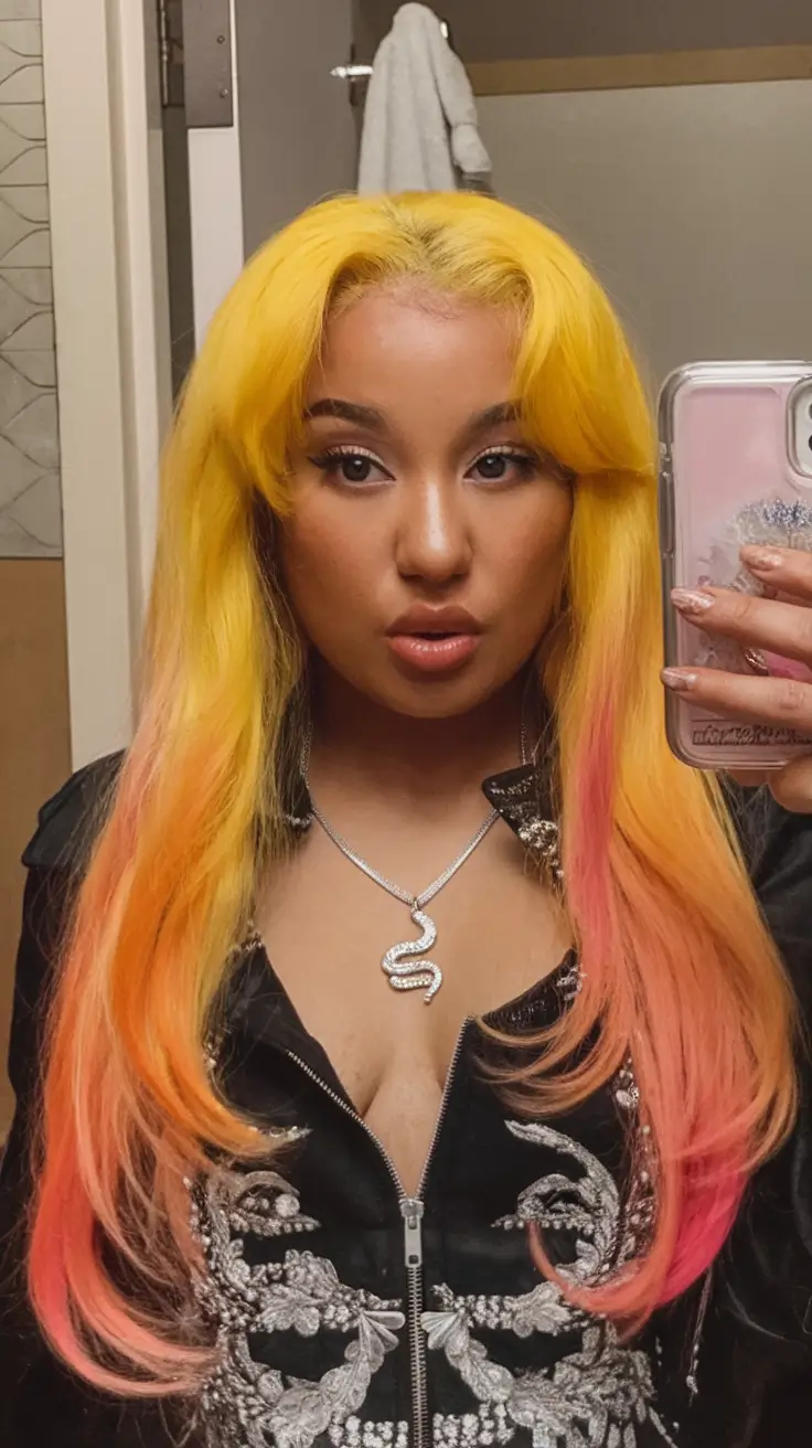 Wigs Hairstyle Summer 2025: Stylish Inspiration Yellow and Pink Dip-Dye Daydream