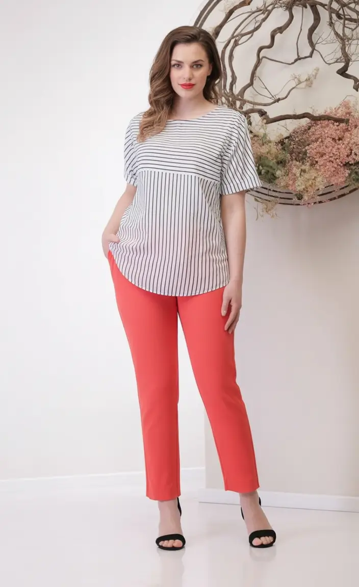 August Fashion outfits: Easy Ideas 2025 Pinstripe + Coral Energy